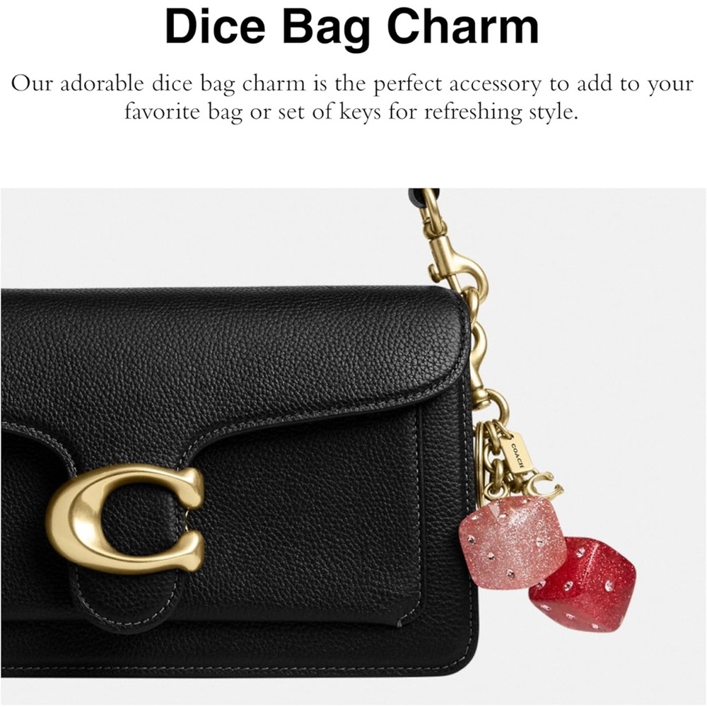 Coach Pink and Brass Glitter Dice Bag Charm - New - Picture 2 of 4